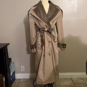 Oversized leather detailed trench coat